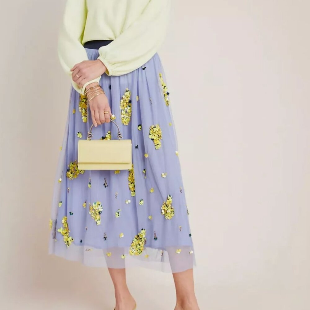 NWT Anthropologie x Delpozo Embellished Tulle Midi Skirt